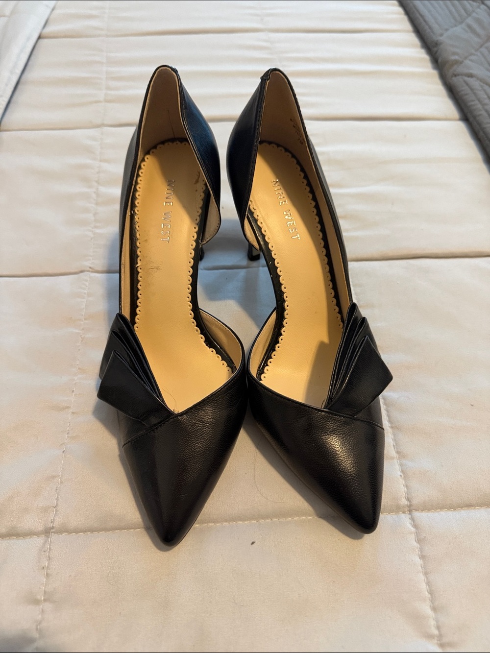 Nine West Black Pointed D'Orsay Pumps with Folded Detail